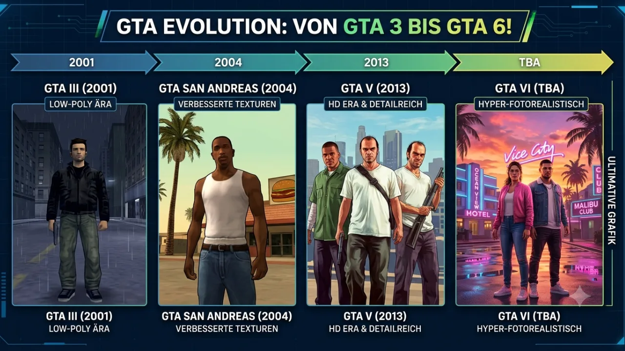 Von Pixeln zu Fotorealismus Die Entwicklung von GTA von Teil 3 bis GTA 6