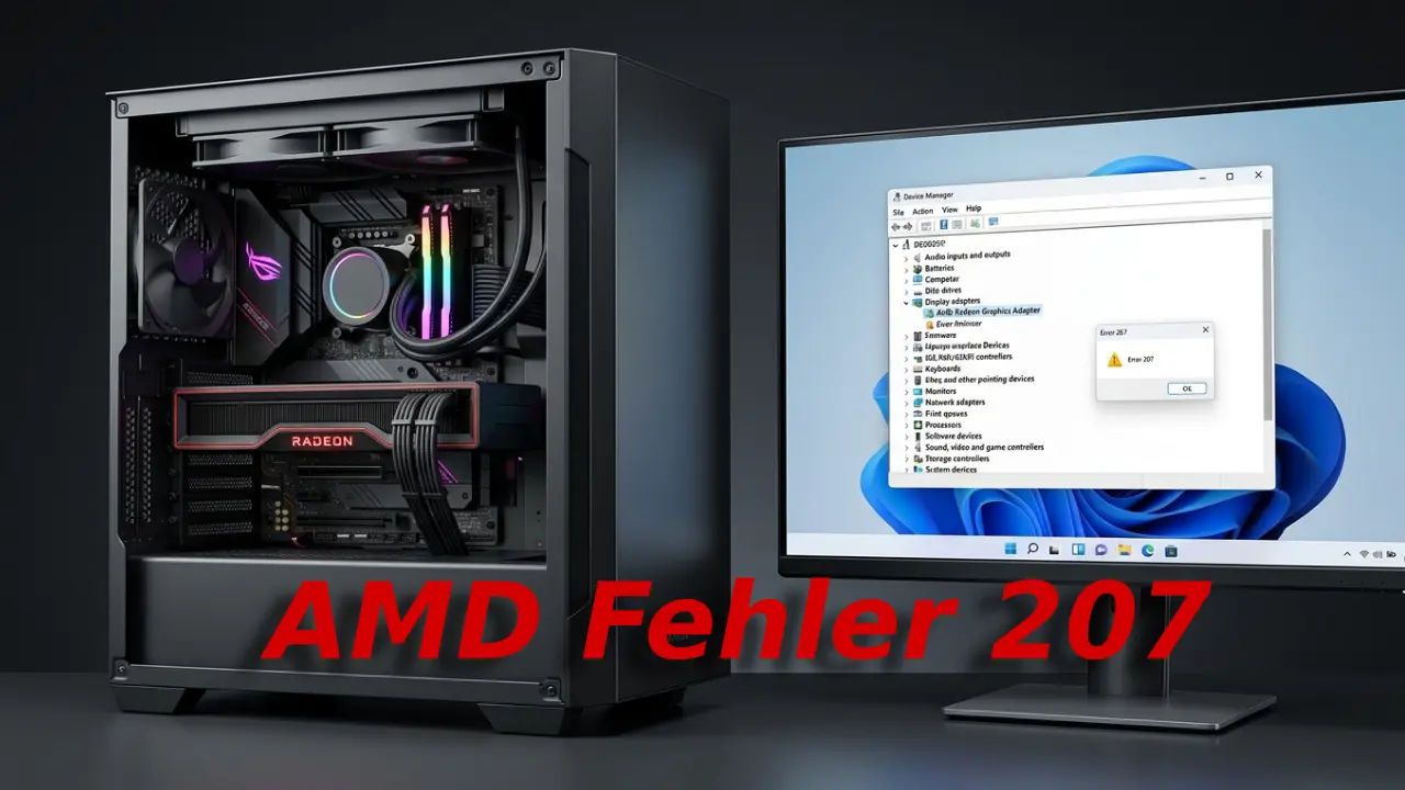 Windows-Geräte-Manager mit AMD Radeon und Hinweis auf Fehler 207