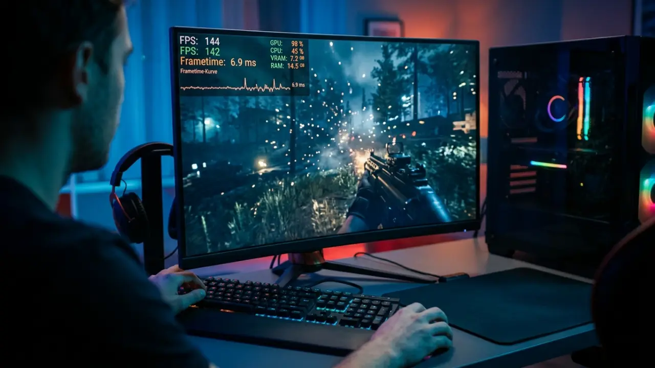 Frametime und FPS beim PC-Gaming auf einem Monitor