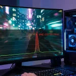 Gaming-PC mit Frametime-Graph und sichtbarem Ruckler beim Spielen