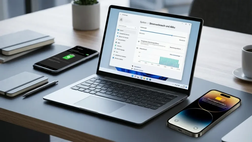 Stromsparmodus auf Smartphone und Windows-Laptop